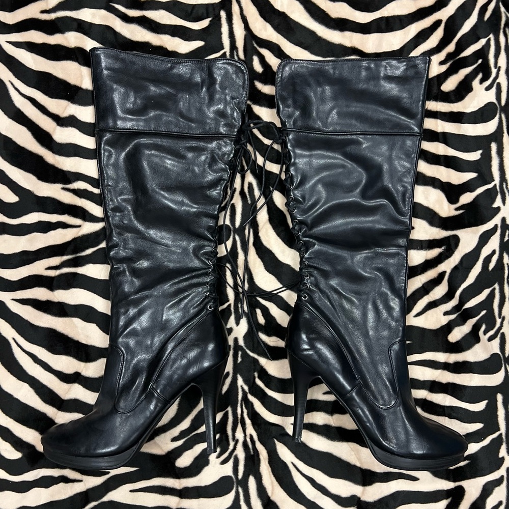 Madeline Stuart 4.5" Heel Knee High Faux Leather Boots - Women's Size 10M (NWT)